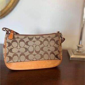 Coach Tan and Brown Signature Shoulder Bag